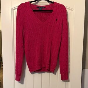 Ralph Lauren Women's V-Neck Sweater in Bold Pink